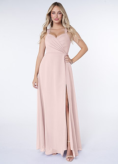 Azazie Nahrin Bridesmaid Dresses Blushing Pink A-Line V-Neck Pleated Chiffon Dress image1