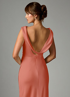 Azazie Kieryn Robes de demoiselle d'honneur Robe Sirène en Satin extensible Plissée Rose Saumon image2