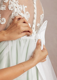 Azazie Elodie Abiti da Ragazza di Fiori Abito Principessa in Pizzo Avorio Oliva image9