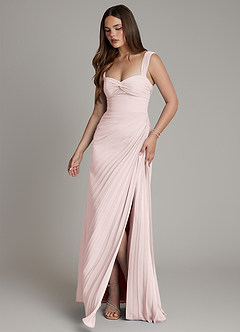 Azazie Amberly At-home Try On Dresses Blushing Pink Sheath Sweetheart Neckline Chiffon Dress image4