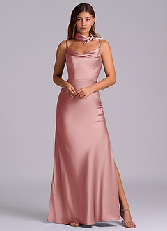 Azazie Yazmine Final Sale Dusty Rose Mermaid Pleated Stretch Satin Dress image6