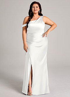 Azazie Madelyn Abiti da Damigella Abito Convertibile Sirena in Raso Elasticizzato Monospalla Bianco image10