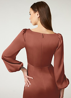 Azazie Mel Bridesmaid Dresses Auburn Sheath Long Sleeve Stretch Satin Dress image6