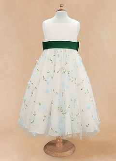 Azazie Pollie Flower Girl Dresses Sky Blue Dark Green A-Line Bow Tulle Dress image11