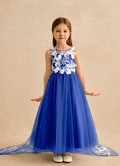 Azazie Mixie Flower Girl Dresses Royal Blue Ball-Gown Lace Dress image2