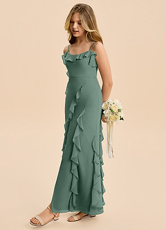 Azazie Phoebe Junior Sea Moss Sheath Ruched Chiffon Dress image3