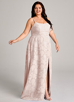 Azazie Moira Bridesmaid Dresses Blushing Pink A-Line Side Slit Floral Burnout Dress image9