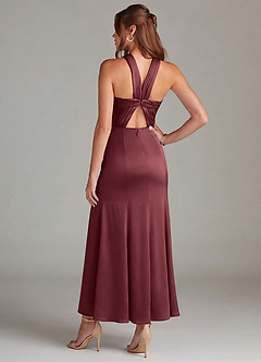 Azazie Rue 신부 들러리 드레스 인어 주름진 스트레치 새틴 발목 길이 드레스 image6