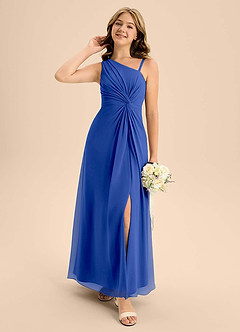 Azazie Brooke Junior Royal Blue A-Line Side Slit Chiffon Dress image3