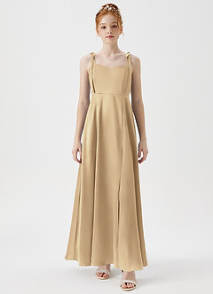 Azazie Rosey Junior A-Linie Herzausschnitt Metallischer Satin Kleid Champagner image6