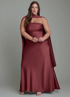 Azazie Saylor Vestidos de damas de honor Vestido Merlot de Satén Elástico de Corte Sirena con Palabra de honor image15