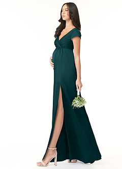 Azazie Allessia Maternity Bridesmaid Dresses A-Line Pleated Stretch Satin Floor-Length Dress image3