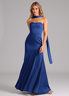 Azazie Shiloh Vestidos de damas de honor Vestido de Azul Real de Satén Elástico de Corte Sirena Convertible con Sin tirantes image4