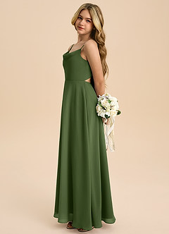Azazie Shale Junior Olive A-Line Bow Chiffon Dress image2
