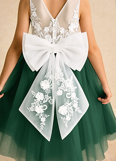 Azazie Lina Flower Girl Dresses Ivory Dark Green Ball-Gown Lace Dress image7