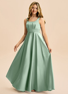 Azazie Gabby Junior Jurk van Stretch Satijn met A-Lijn Geplooid Agave image5