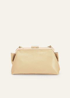 front Bolso de mano adornado con lazo de satén metalizado del mismo color