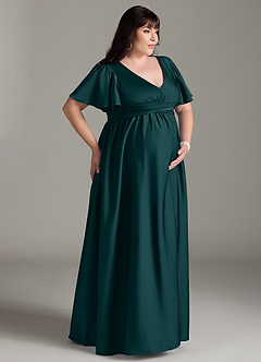 Azazie Verna Maternity Bridesmaid Dresses A-Line Ruched Stretch Satin Floor-Length Dress image12