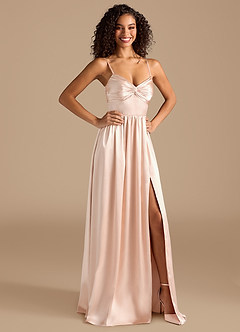 Azazie Zeya Bridesmaid Dresses Rose Gold A-Line Pleated Metallic Satin Dress image6
