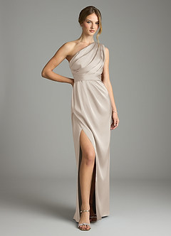 Azazie Emorie Bridesmaid Dresses Frost Sheath One Shoulder Stretch Satin Dress image1