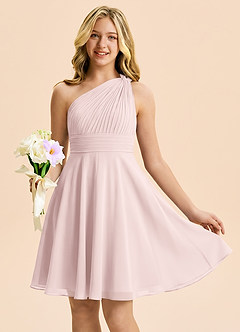Azazie Charlize Junior Blushing Pink A-Line Pleated Chiffon Dress image1