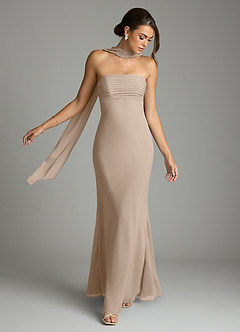 Azazie Saylor Bridesmaid Dresses Taupe Mermaid Strapless Chiffon Dress image7