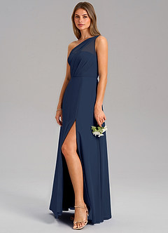 Azazie Phaedra Bridesmaid Dresses Dark Navy A-Line One Shoulder Chiffon Dress image5