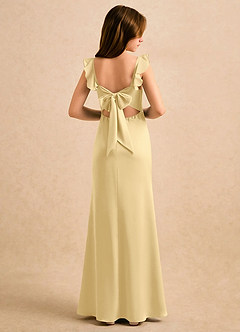 Azazie Novalie Girls Formal Flower Girl Dresses Butter Mermaid Bow Stretch Satin Dress image1
