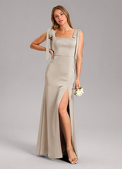 Azazie Frostine Bridesmaid Dresses Frost A-Line Bow Stretch Satin Dress image1