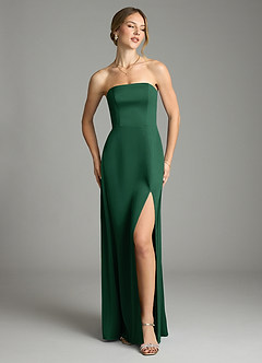 Azazie Wren Vestidos de damas de honor Vestido de Verde Oscuro de Satén Elástico de Corte en A Convertible con Sin tirantes image2
