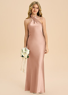 Azazie Chickie Junior Etui Plissee Stretch-Satin Kleid Roségold image3