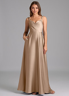 Azazie Beatrice Bridesmaid Dresses Taupe A-Line Sweetheart Neckline Stretch Satin Dress image1