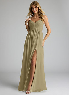 Azazie Alia Bridesmaid Dresses Moss Green A-Line Pleated Chiffon Dress image3