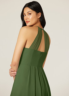 Azazie Sarah Bridesmaid Dresses Olive Empire Pleated Chiffon Dress image7
