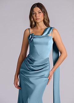 Azazie Inara Brautjungfernkleider Meerjungfrau-Linie Plissee Stretch-Satin Kleid Stahlblau image7
