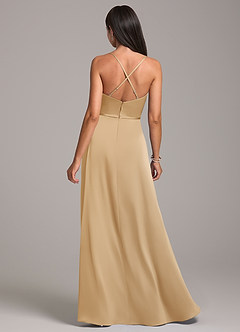 Azazie Naeem Bridesmaid Dresses Gold A-Line Stretch Satin Dress image6