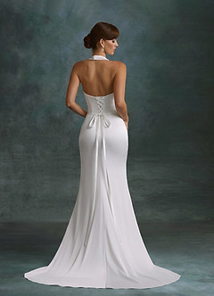 Azazie Melinda Wedding Dresses Diamond White Sheath Stretch Satin Dress image4