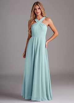 Azazie Dixie Bridesmaid Dresses Sea Glass A-Line Halter Pleated Chiffon Dress image1