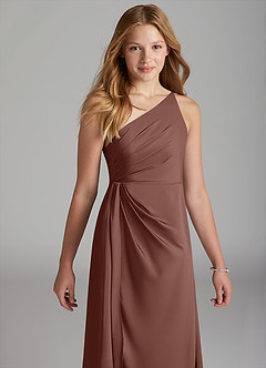 Azazie Mika Junior A-Linie Plissee Stretch-Satin Kleid Espresso image4