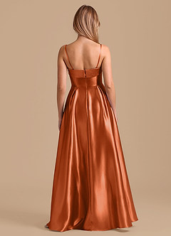 Azazie Lucienne Bridesmaid Dresses Burnt Orange A-Line Pleated Metallic Satin Dress image2