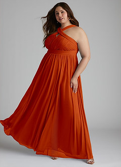 Azazie Hillian Vestidos de madrinha de casamento Vestir Páprica de Malha de Linha A com Plissado image11
