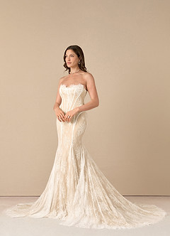 Azazie Katherine Vestidos de novia Vestido de Blanco Diamante Champán de Tul de Corte Sirena con Vestidos sin tirantes image12