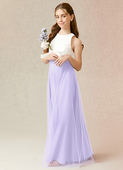 Azazie Albertine Junior Lilac A-Line Lace Chiffon Dress image4