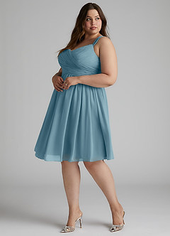 Azazie Angie Robes de demoiselle d'honneur Robe Trapèze en Mousseline de soie Corset Bleu Maussade image13