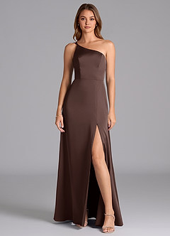 Azazie Trina Final Sale Ganache A-Line One Shoulder Stretch Satin Dress image3