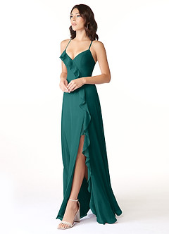 Azazie Tarni Bridesmaid Dresses Peacock A-Line Chiffon Dress image3
