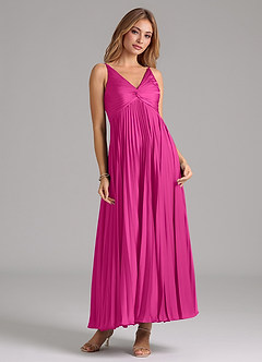 Azazie Raychelle Bridesmaid Dresses Fuchsia A-Line Pleated Stretch Satin Dress image5