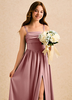 Azazie Maisie Girls Formal Flower Girl Dresses Dusty Rose A-Line Ruched Stretch Satin Dress image5