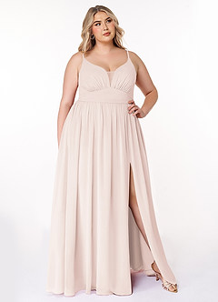Azazie Rayna Robes de demoiselle d'honneur Robe Trapèze en Mousseline de soie Col V plissé Rose Pétale image7