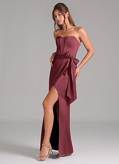 Azazie Jamie Jurken voor bruidsmeisjes Converteerbaar Jurk van Stretch Satijn met A-Lijn Strapless Merlot image4